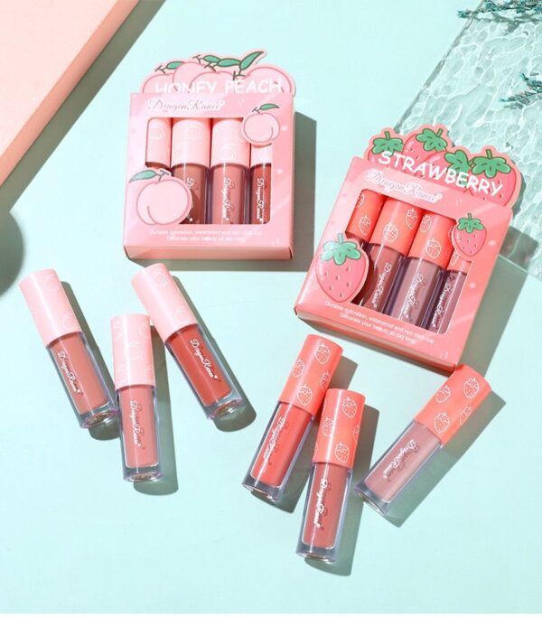 dragon ranee - 3pcs fruit velvet matte waterproof lipstick lipgloss set a strawberry d6007 - Image 3