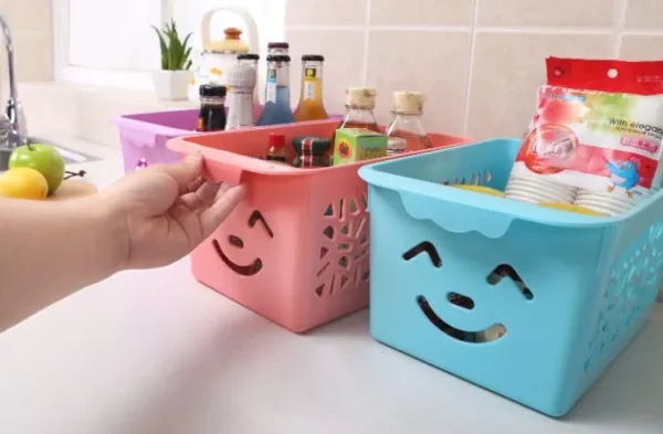 smile basket without cap pack off 3 | storage organizer basket |  multipurpose baskets for kitchen, home, office & bathroom (random color) - Image 6