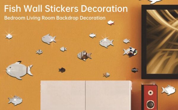 30 pcs  acrylic fishes mirror wall art decor fishes mirror stickers decals for kids girls bedroom bathroom playroom silver - Image 6