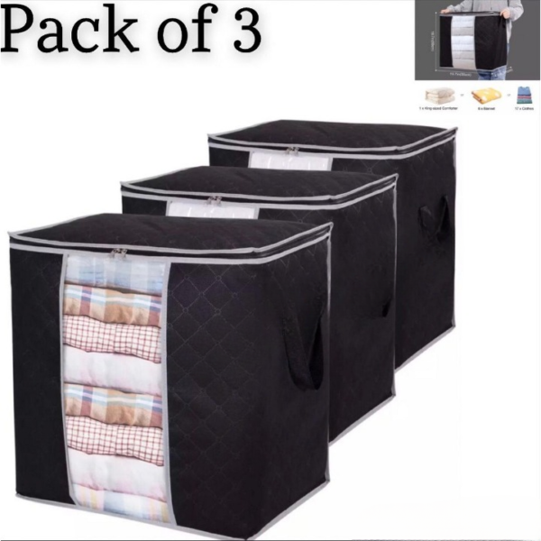 pack of 3 - 110gsm new waterproof home storage bag foldable non woven oxford cloth bedding suits pillows closet organizer bags organizer zipper bag (random color)