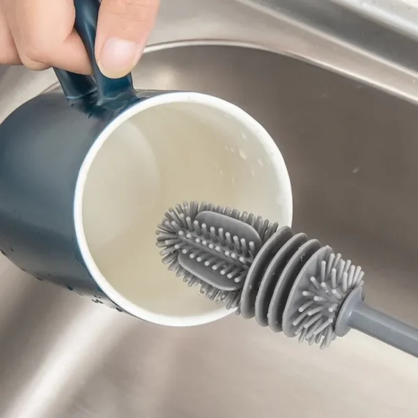 silicone feeder bottle brush glass brush cup brushes long handle | silicone bottle cleaning brush with long handler (random color) - Image 5