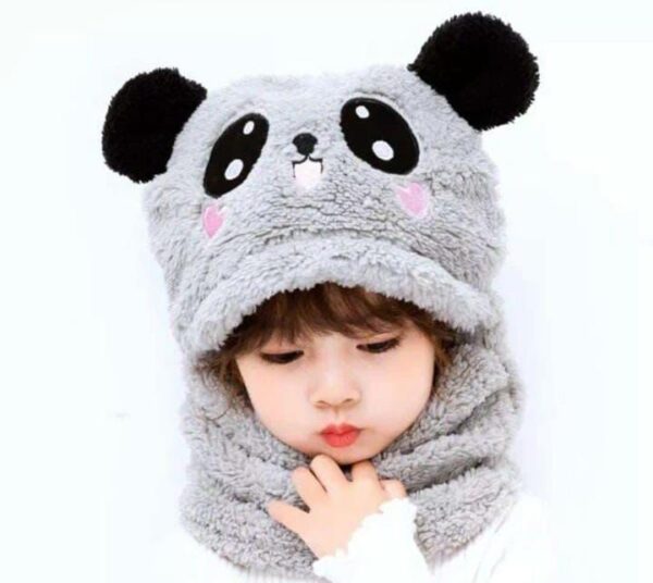kids winter panda cap wool cap with neck warmer attached.  kids wool cap cartoon panda baby(random color) - Image 5