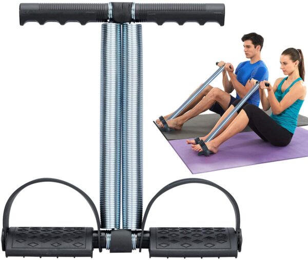 foot pedal resistance band elastic sit-up pull rope yoga fitness gym – elastic pull ropes tummy trimmer | double spring tummy trimmer ( random color ) - Image 2