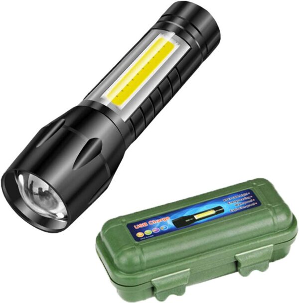 usb charging xpe+cob led flashlight lamp torch with clip three mode zoomable led flash light torch tail clip and cable - Image 3