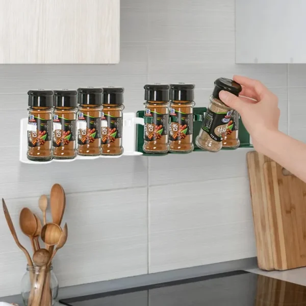 self adhesive wall mounted spice rack stand with sticker kitchen seasoning storage rack (random color) - Image 4