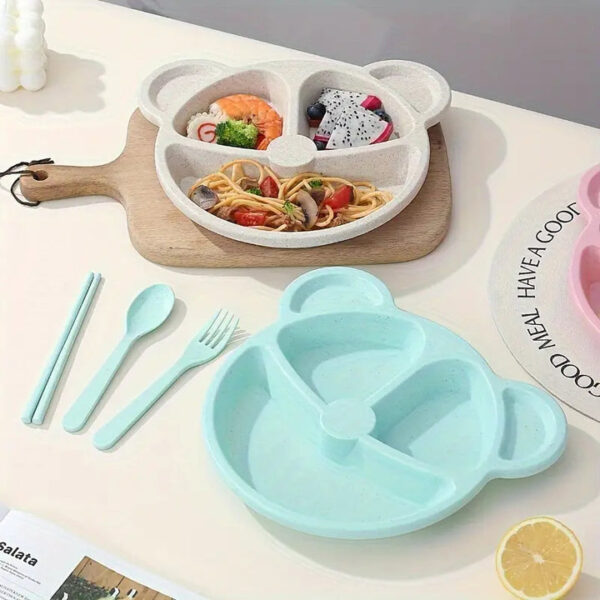 5 piece multi color panda plates with 3 spoons and 2 forks household food grade plastic plates set(random color)) - Image 7
