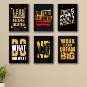 pack of 6 motivational quotes sticky wooden canvas frames for wall decore / motivation sticky phototiles for office and room wall decoration