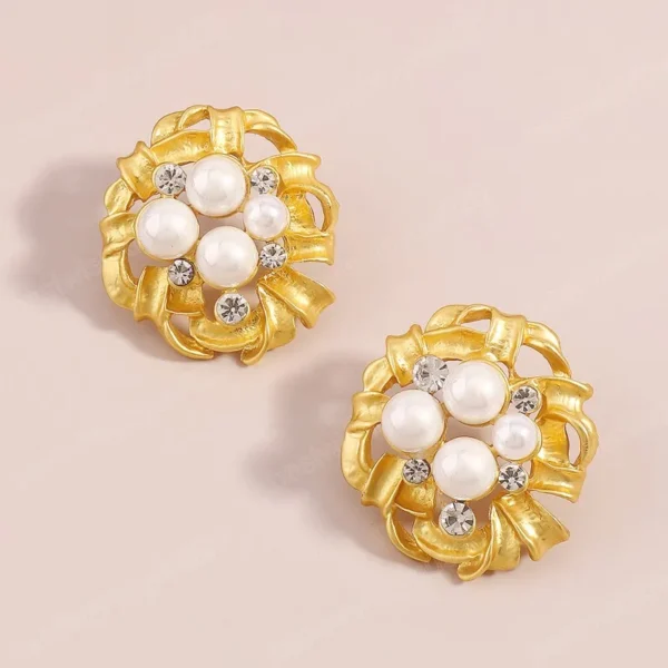 imported golden elegance pearl cluster earrings - luxurious statement jewelry | modern earring for girls & women - Image 2