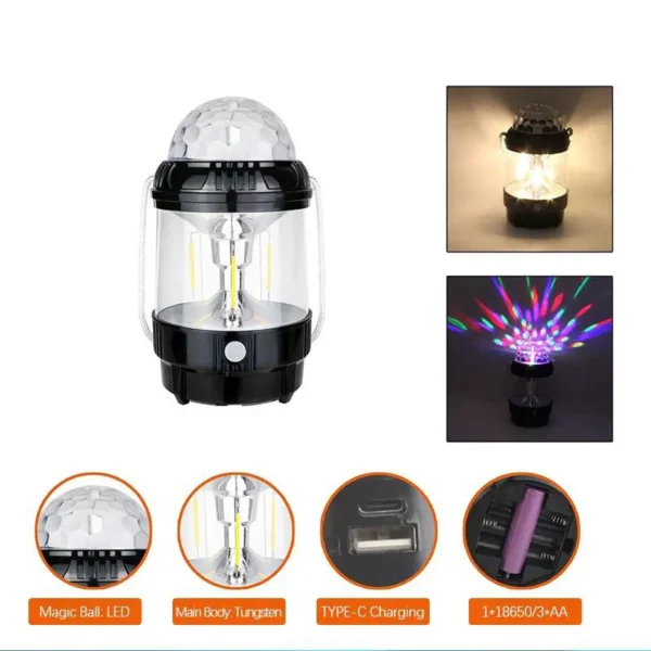 rechargeable 2-in-1 outdoor camping lamp & disco/fancy light stage light with usb cable (random color)