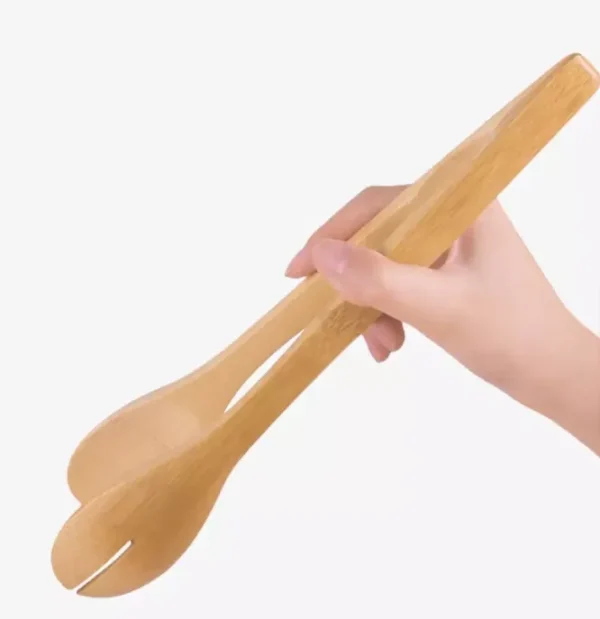 4pcs wooden bamboo utensil set spoon ladle slotted turner food tongs cooking - Image 5