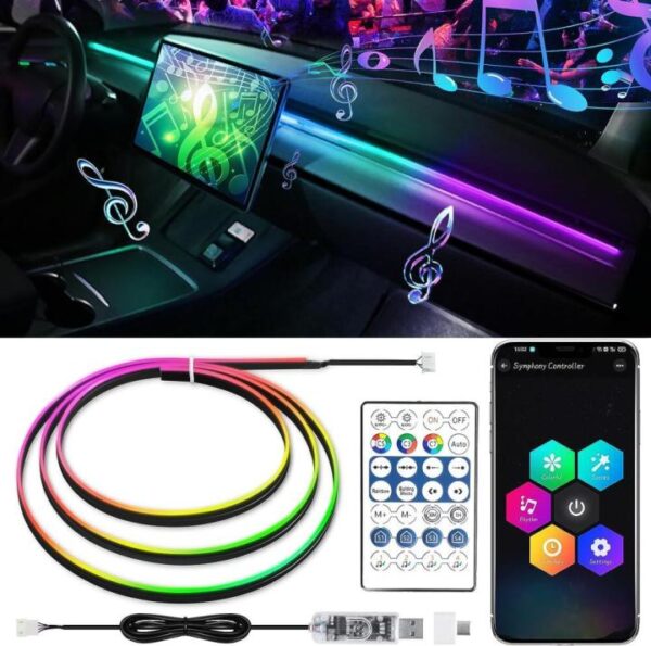 led symphony ambient light for car interior usb decoration atmosphere neon rgb rainbow acrylic strip app remote control
