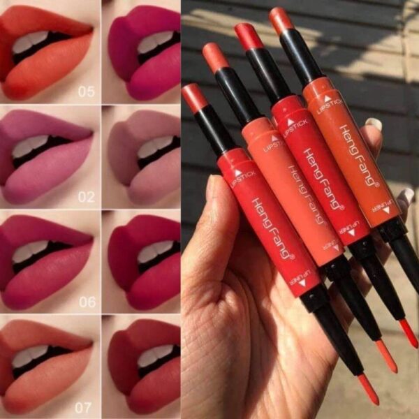 pack of 8  2-in-1 matte lipstick and lip liner set, waterproof long lasting makeup lipliner pen set for women (random shades) - Image 4