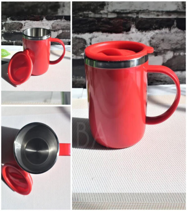 stainless steel hot cold coffee mug with air tight lid (random color) - Image 2