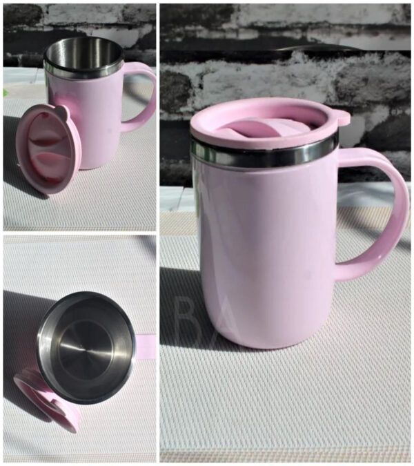 stainless steel hot cold coffee mug with air tight lid (random color) - Image 4