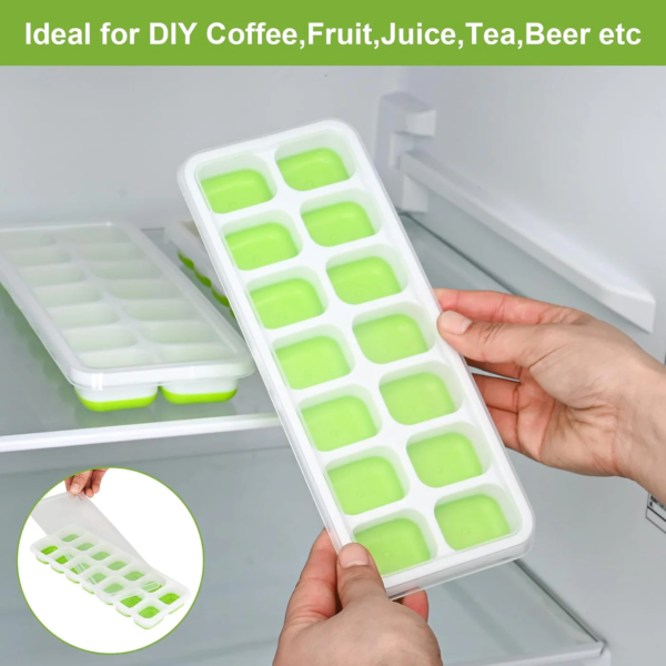 silicone ice cube trays with lid (14 large cubes)(random color)