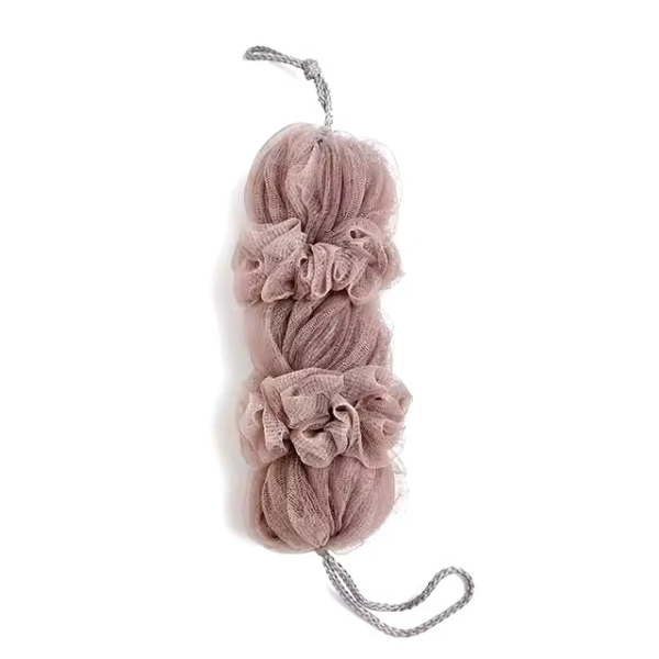 premium exfoliating loofah sponge – long handle shower pouf for body & back scrubbing (random color))