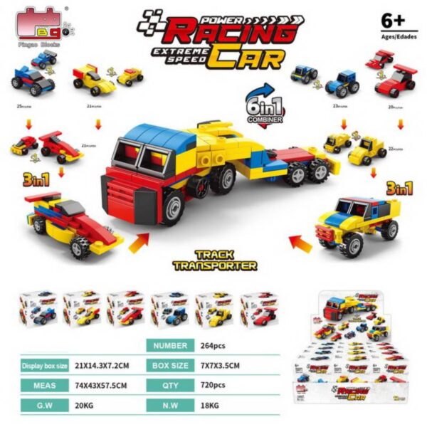 6 in 1 transport truck building blocks toy for kids racing car blocks set(random color) - Image 3