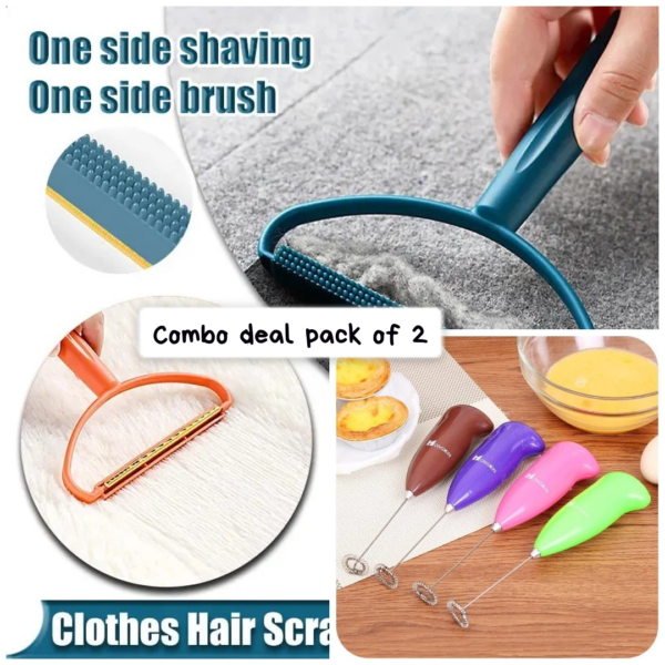 combo deal  pack of 2 lint remover and electric egg beater milk drink coffee (random color)