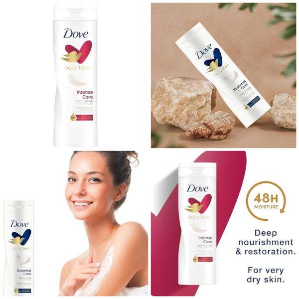dove nourishment essential / intense care body lotion for very dry skin (250ml)