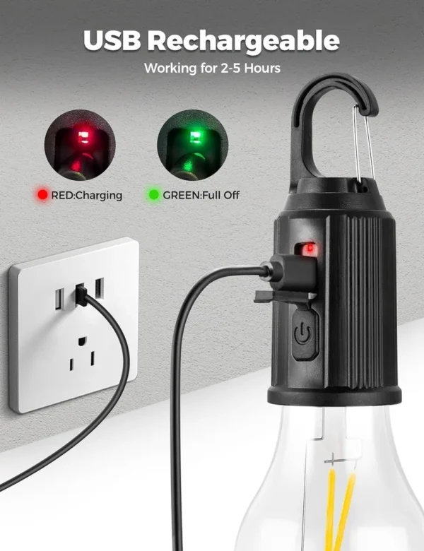 multi-purpose led rechargeable outdoor camping work light bulb with hook for hanging - t03 - Image 4