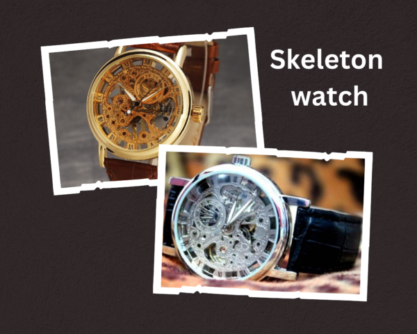 skeleton watch  stylish watch leather strap
