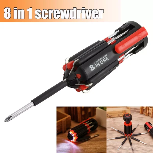 8 in 1 screwdriver multifunctional repair tools with torch