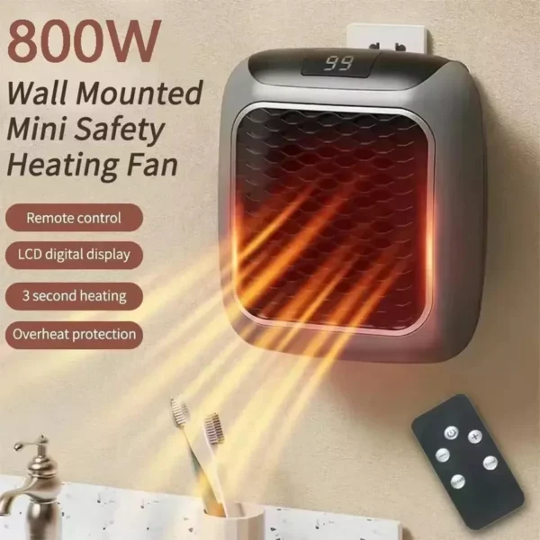 800w space heater digital electric heater wall outlet plug small fan home warmer - Image 12