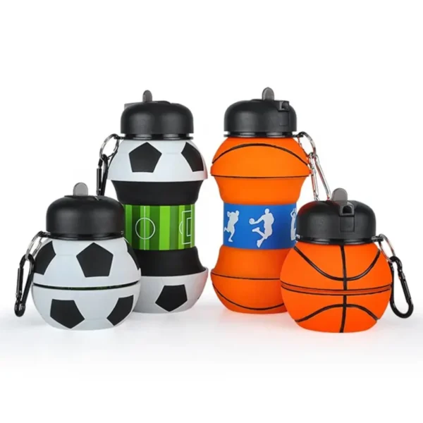 collapsible kid's water bottle with basketball design – leak-proof, bpa-free, food grade silicone(random color)