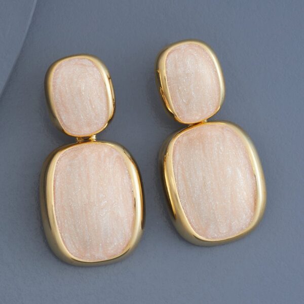 imported elegant dual-tone rectangular drop earrings - statement jewelry - Image 2