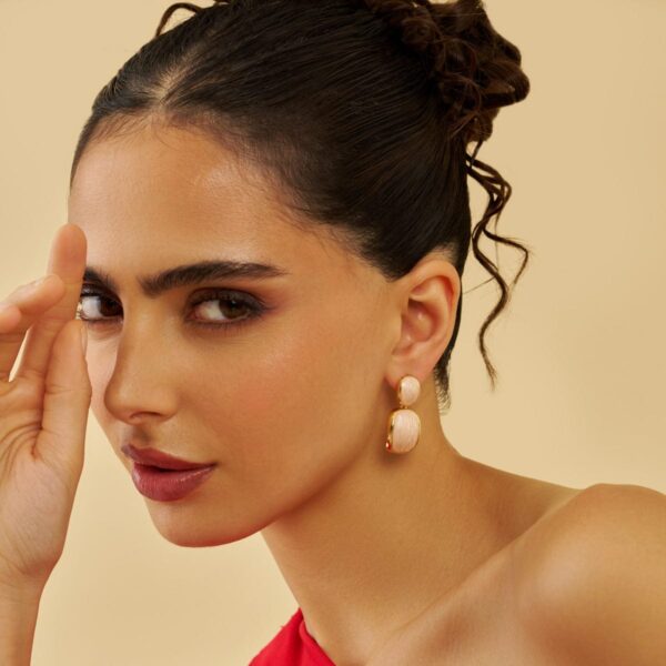 imported elegant dual-tone rectangular drop earrings - statement jewelry - Image 4