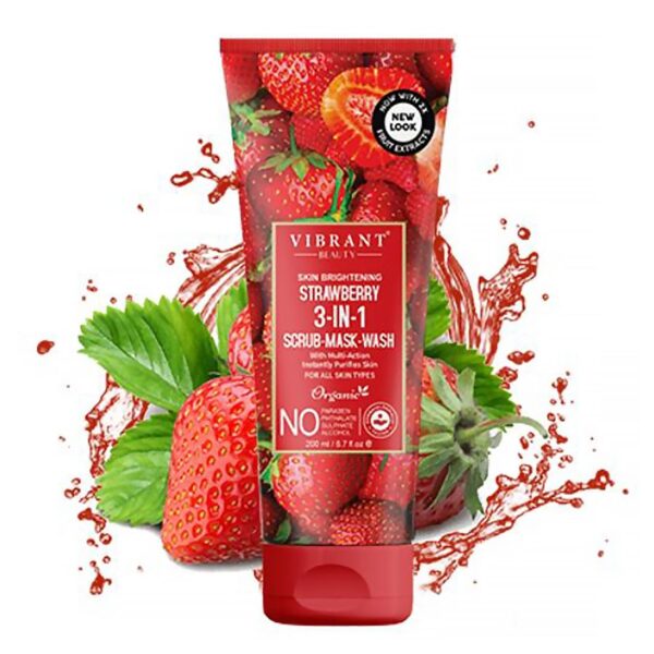 vibrant beauty strawberry 3 in 1 scrub-mask-wash face wash deep pore cleansing facial for radiant skin (200ml) - Image 5