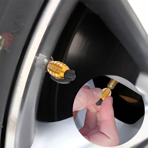 pack of 2 - grenade tyre air valve nozzle caps for car and bikes (golden)
