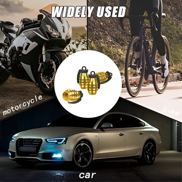 pack of 2 - grenade tyre air valve nozzle caps for car and bikes (golden) - Image 7