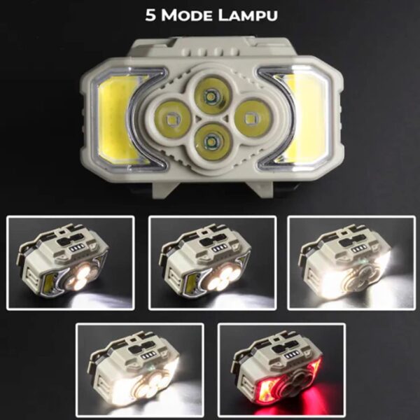 usb rechargeable led miner's headband flashlight lighted with sensor camping work light hx-815s / g75-040b5 - Image 4
